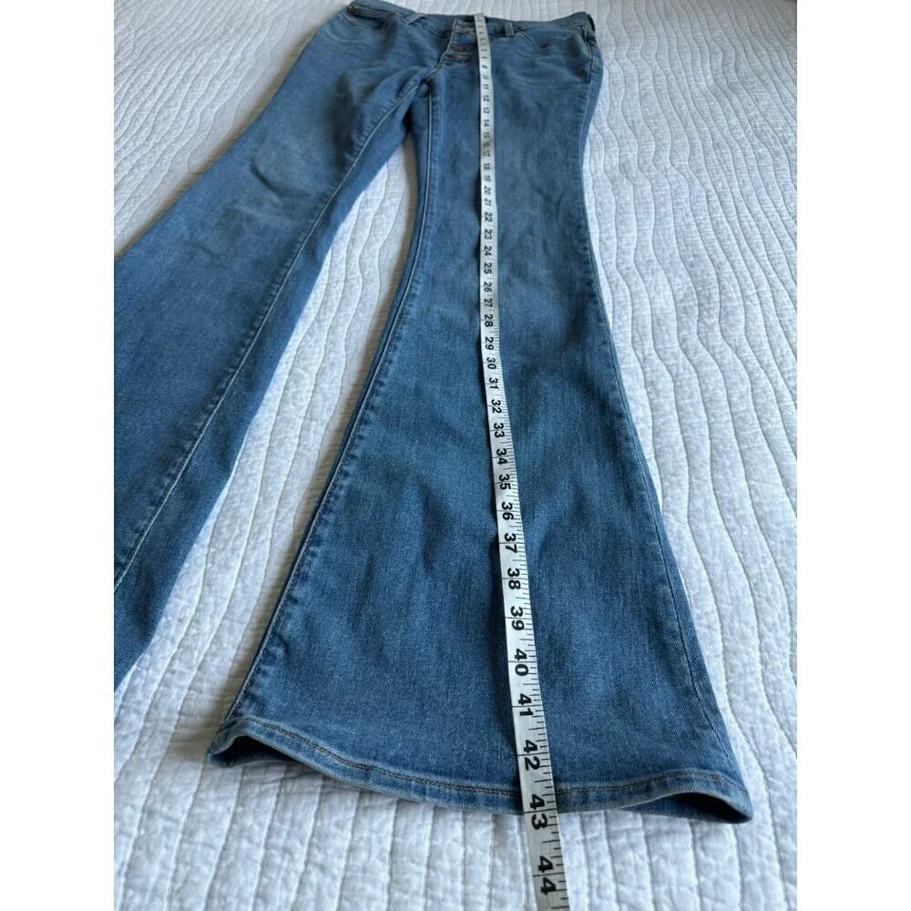 J.Crew Womens Full Length Flare Denim Jeans 4 Button Fly SZ 25 Retro Stretch